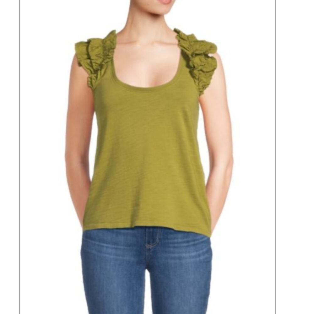 NATION LTD Valentina Ruffle Sleeve Scoop Neck Tank Top Green Size Small